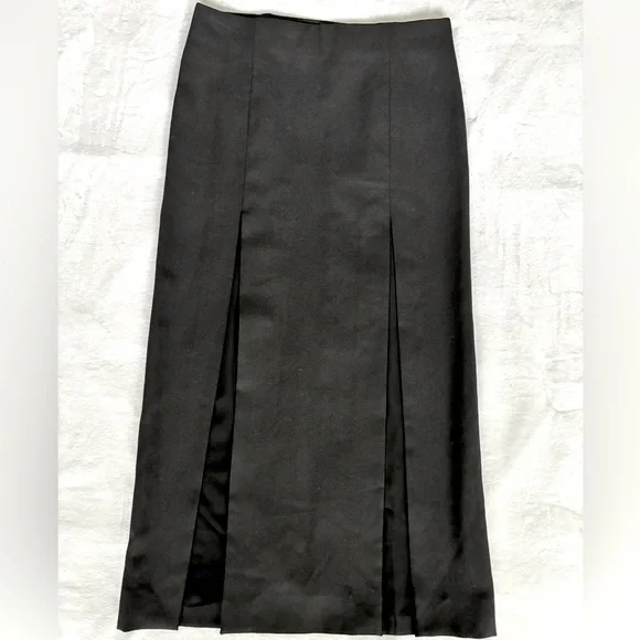 ZARA Collection NEW! Double Front Slits Black Wool Midi Straight Skirt--M - Picture 3 of 13